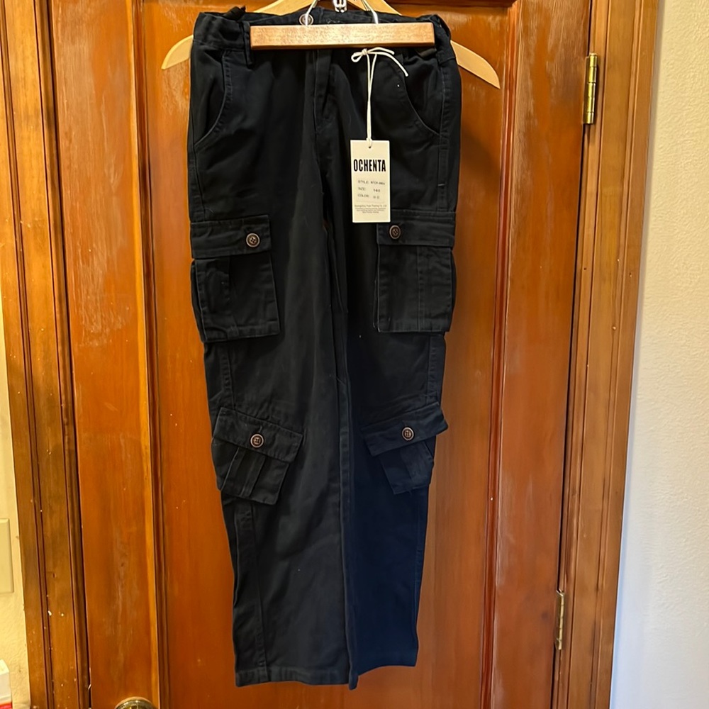 Ochenta size 160 (~US10) cotton cargo pants dark blue adjustable waist. NWT